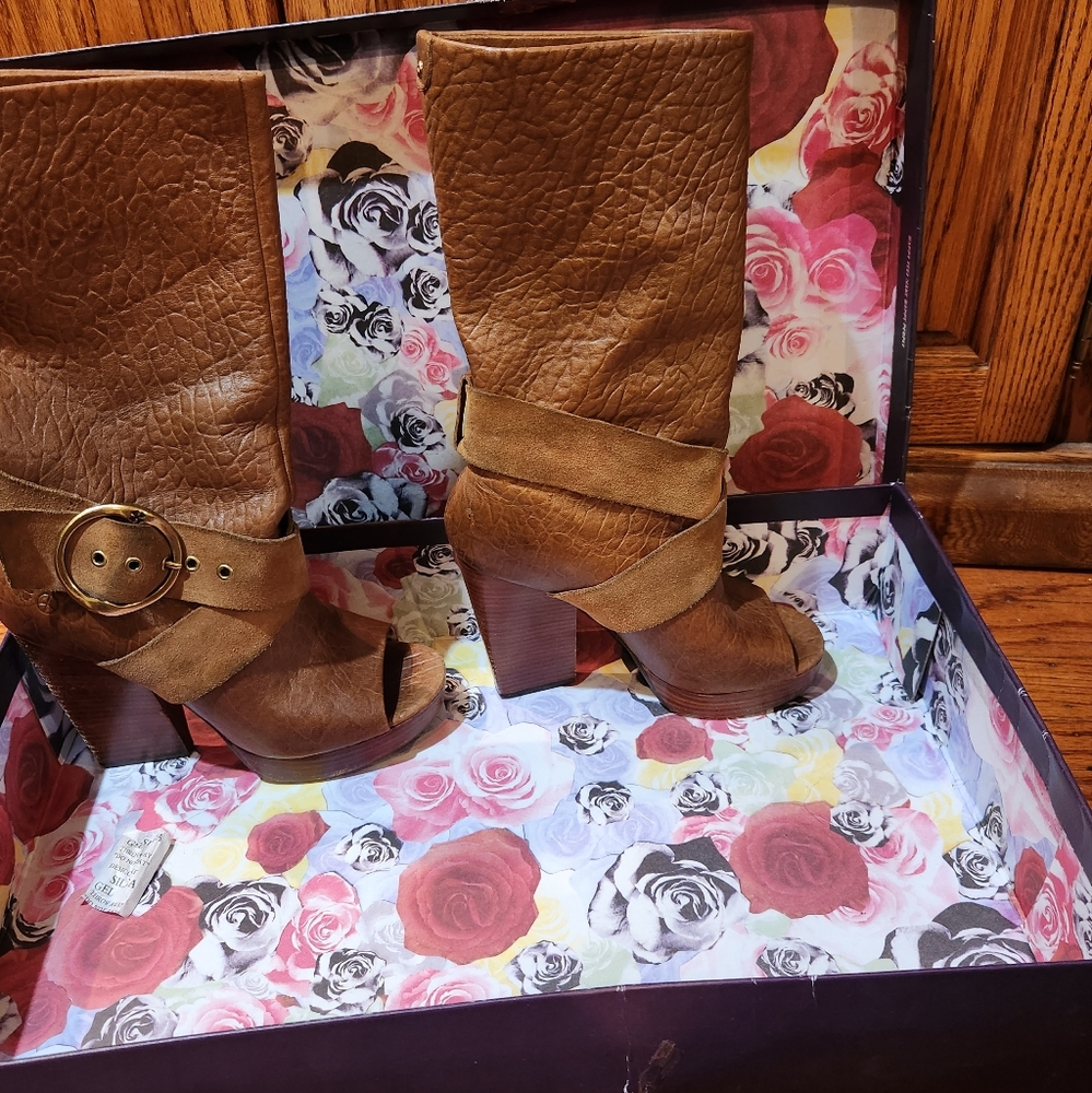 Lucky Brand open toe leather boots
